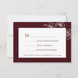 Burgundy White Floral Line Art RSVP Karte