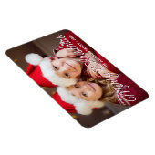 Burgundy White Frohe Weihnachts-Script Familie Fot Magnet (Rechte Seite)