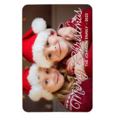 Burgundy White Frohe Weihnachts-Script Familie Fot Magnet (Vertikal)