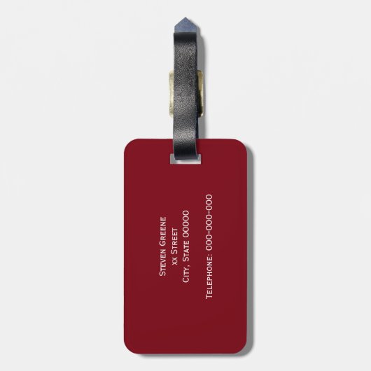 Burgundy White Gerahmt Initial Monogram Gepäckanhänger (Rückseite vertikal)