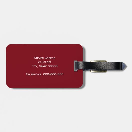 Burgundy White Gerahmt Initial Monogram Gepäckanhänger (Rückseite horizontal)