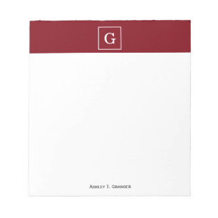 Burgundy White Gerahmt Initial Monogram Notizblock
