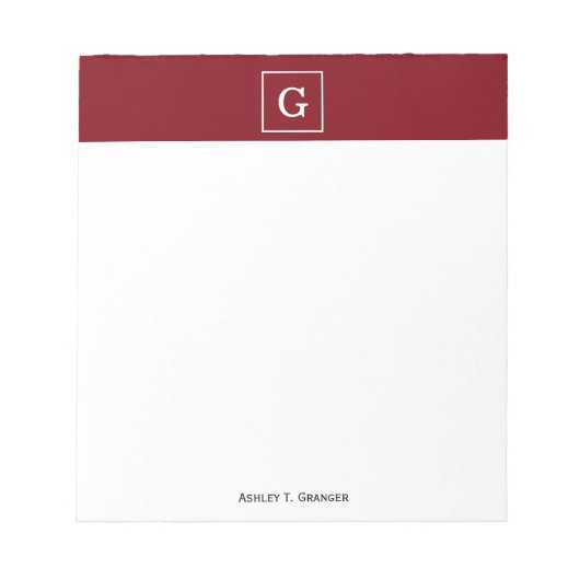 Burgundy White Gerahmt Initial Monogram Notizblock (Vorderseite)