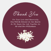 Burgundy White Gold Rose Elegant Vielen Dank Runder Aufkleber (Vorderseite)