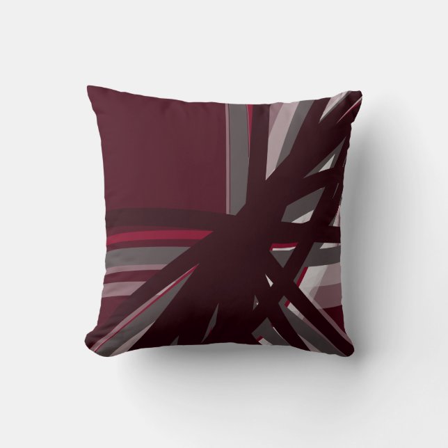 Burgundy White & Gray Abstrakte Ribbons Kissen (Vorderseite)