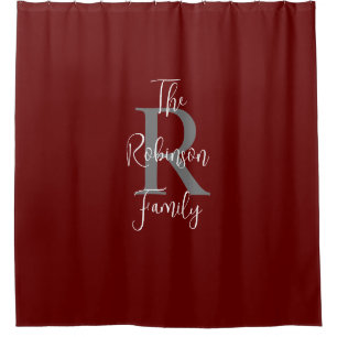 Burgundy White Gray Familienname Mit Monogramm Duschvorhang