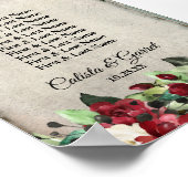 Burgundy White Green Floral | Gray Grunge Poster (Ecke)