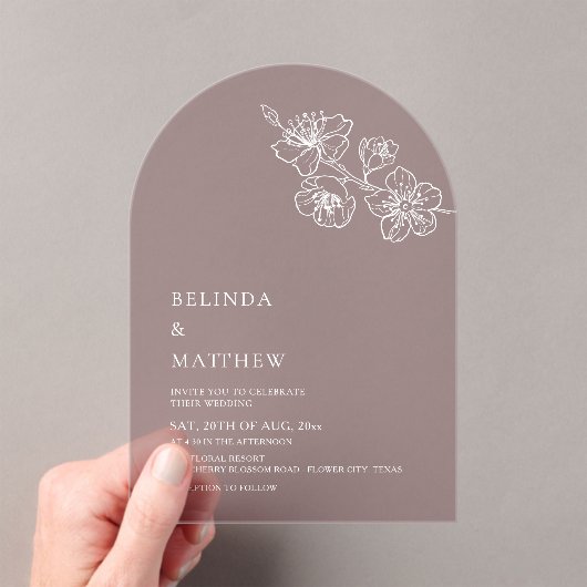 Burgundy White Line Art Minimalist Wedding Acryleinladungen (Insitu (Handheld))