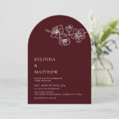 Burgundy White Line Art Minimalist Wedding Einladung (Stehend Vorderseite)