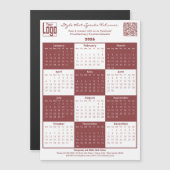 Burgundy White Logo QR-code 2026 Calendar Magnet (Vorne/Hinten)