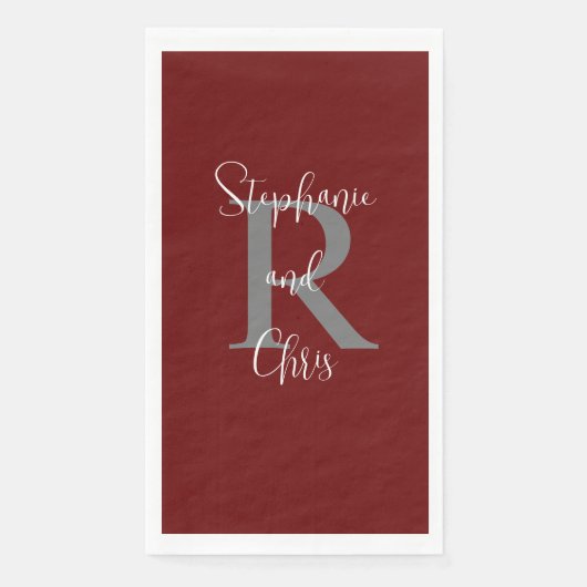 Burgundy White Name Monogram Paper Handtuch Serviette (Vorderseite)