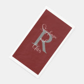 Burgundy White Name Monogram Paper Handtuch Serviette (Ecke)