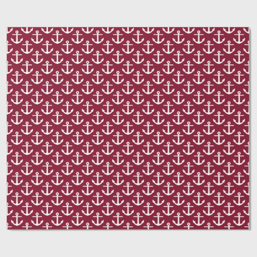 Burgundy White Nautical Anchors Pattern Geschenkpapier (Flach)