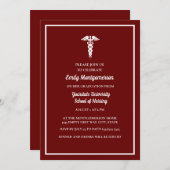 Burgundy White Nursing School Graduation Party Einladung (Vorne/Hinten)