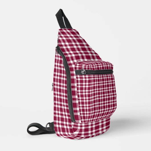 Burgundy White Plaid Pattern Crossbody Bag (Linke Seite)