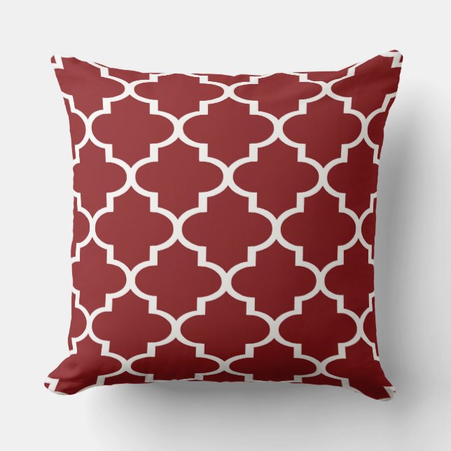 Burgundy White Quatrefolie Lattice Kissen (Vorderseite)