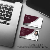 Burgundy White Silver Decke mit Monogram & Foto Visitenkarte