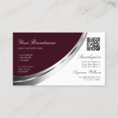Burgundy White Silver Decor mit Logo und QR-Code Visitenkarte (Rückseite)