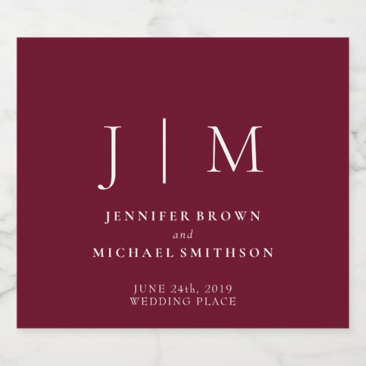 Burgundy White Simple Minimalistic Drink Wedding Bierflaschenetikett (Einzelnes Label)
