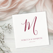 Burgundy & White Simple Monogram Wedding Serviette