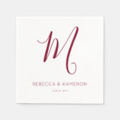 Burgundy & White Simple Monogram Wedding Serviette (Vorderseite)