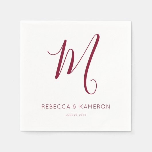 Burgundy & White Simple Monogram Wedding Serviette (Vorderseite)