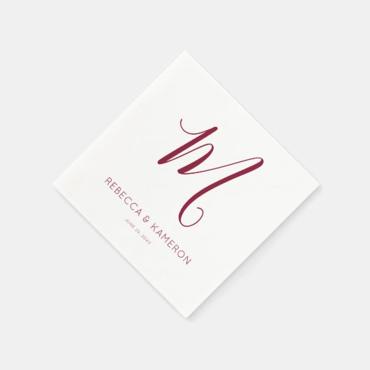 Burgundy & White Simple Monogram Wedding Serviette (Ecke)