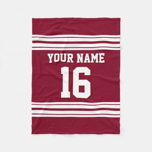 Burgundy White Sports Jersey Fleecedecke (Vorderseite)