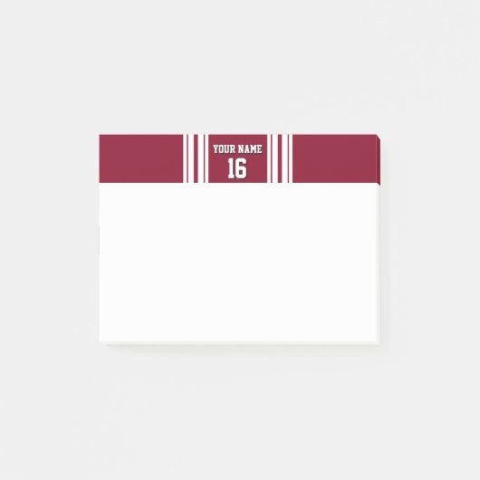 Burgundy White Team Jersey Name Post-it Klebezettel (Vorderseite)