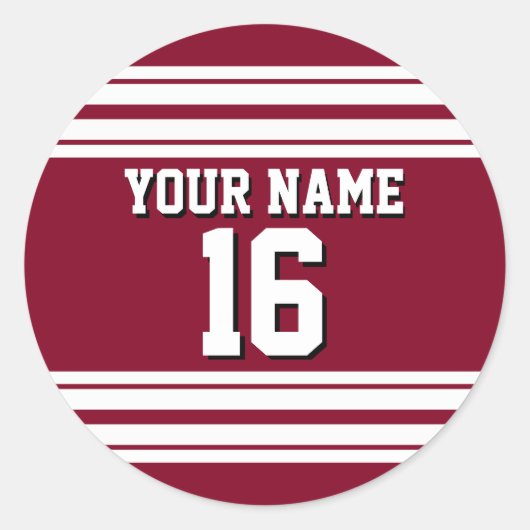 Burgundy White Team Jersey Name Runder Aufkleber (Vorderseite)