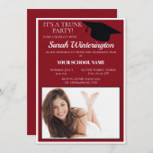 Burgundy White Trunk Uni Party Foto Einladung (Vorne/Hinten)
