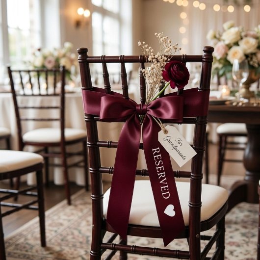 Burgundy & White wedding Reserved Satinband