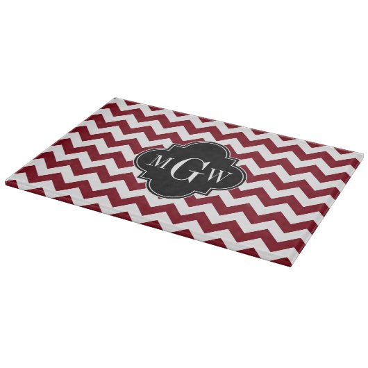 Burgundy White Zickzack Black Quatrefolie 3 Monogr Schneidebrett (Ecke)