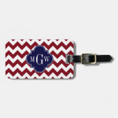 Burgundy Wht Zickzack Navy Blue 3 Initial Monogram Gepäckanhänger (Vorderseite horizontal)