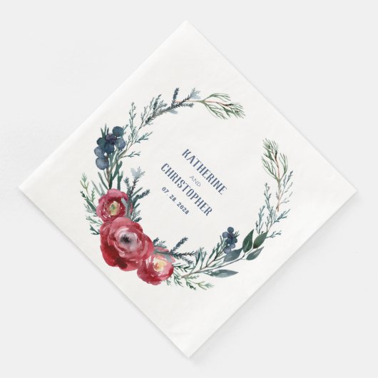 Burgundy Wild Rose Juniper Branch & Berries Serviette (Ecke)
