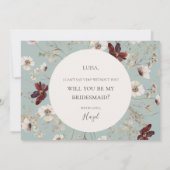 Burgundy Wildblume Aquamarin Bridesmaid Vorschlag Einladung (Rückseite)