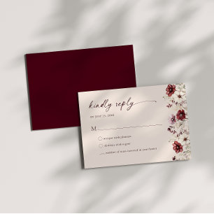 Burgundy Wildblume Wedding RSVP Enclosure Card Einladung