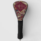 Burgundy William Morris Floral Elegant Monogram  Golf Headcover (Vorderseite)