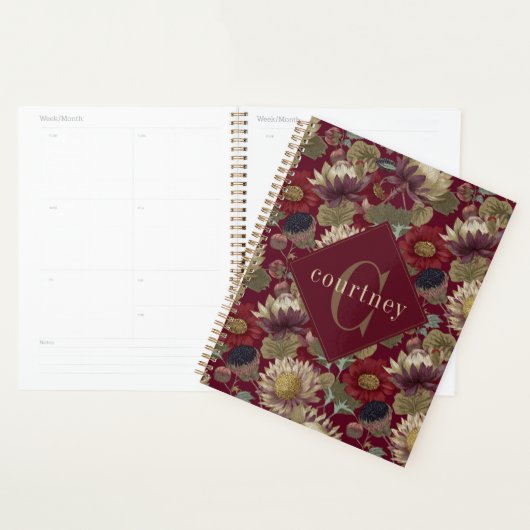 Burgundy William Morris Floral Elegant Monogram  Planer (Anzeige)