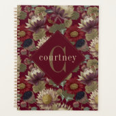 Burgundy William Morris Floral Elegant Monogram  Planer (Vorderseite)