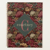 Burgundy William Morris Floral Elegant Monogram  Planer (Vorderseite)