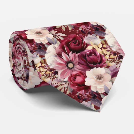 Burgundy Wine Boho Blume Krawatte (Gerollt)