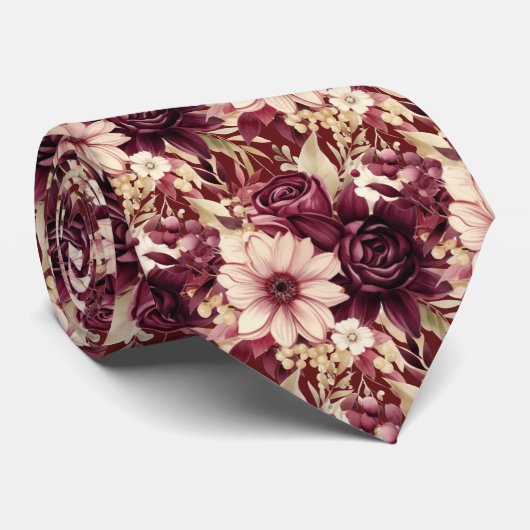 Burgundy Wine Boho Blume Krawatte (Gerollt)