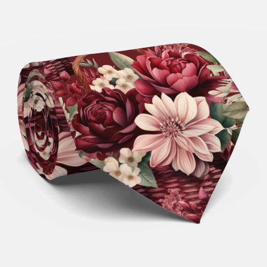 Burgundy Wine Boho Blume Krawatte (Gerollt)