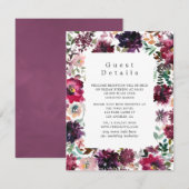 Burgundy Wine Boho Floral Wedding Details Begleitkarte (Vorne/Hinten)