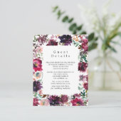 Burgundy Wine Boho Floral Wedding Details Begleitkarte (Stehend Vorderseite)