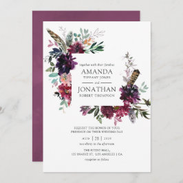 Burgundy Wine Boho Floral Wedding Einladung