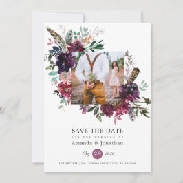 Burgundy Wine Boho Floral Wedding Foto Save The Date