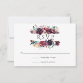 Burgundy Wine Boho Floral Wedding RSVP Karte (Vorderseite)