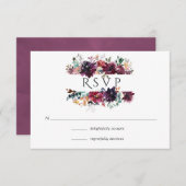 Burgundy Wine Boho Floral Wedding RSVP Karte (Vorne/Hinten)